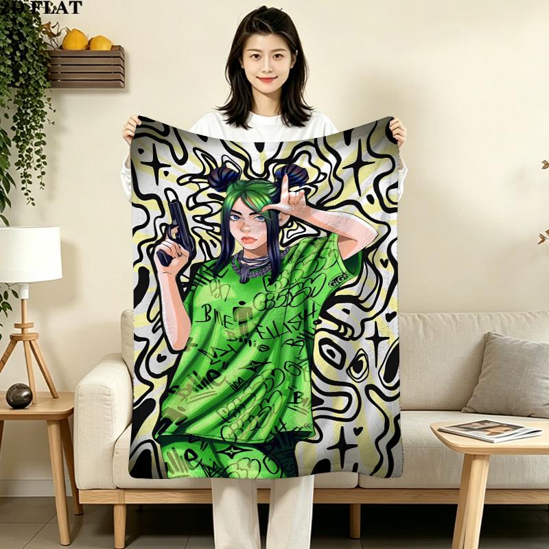 1PC Billie Eilish Patterned Flannel Blanket Suitable For All Seasons For Home Decor Warmth And Comfort Gifts Holiday Present