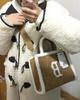 Korean ML Lambswool Suede Square Tote, Plush Retro Handbag & Crossbody Women's Bag