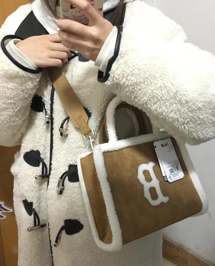 Korean ML Lambswool Suede Square Tote, Plush Retro Handbag & Crossbody Women's Bag