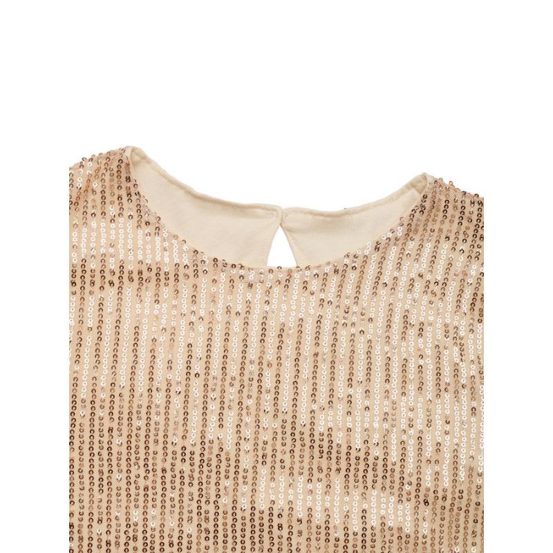 Женская футболка в винтажном стиле с круглым вырезом и рукавами-фонариками, однотонная с пайетками