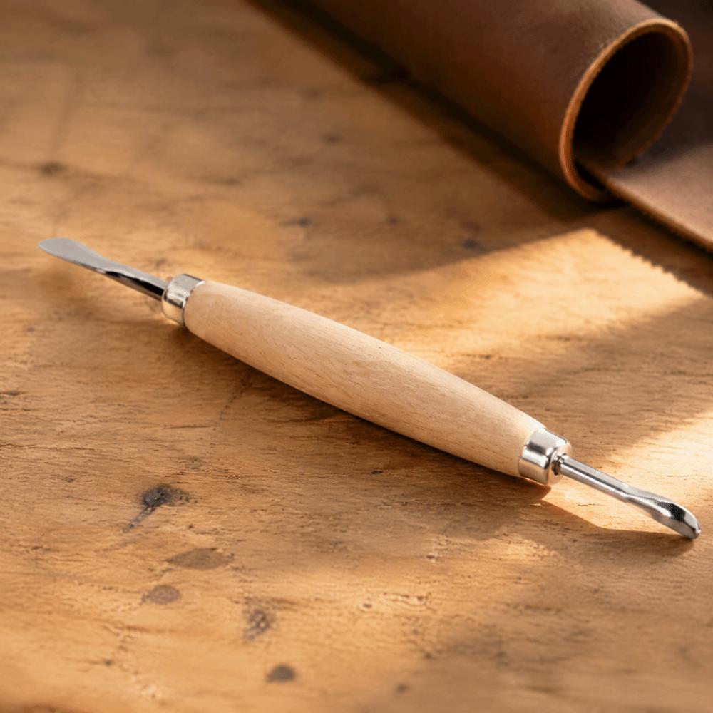 2pcs Wooden Handle Leather Carving Tools Double Head Leather Press Rub Tool Leather Embossing