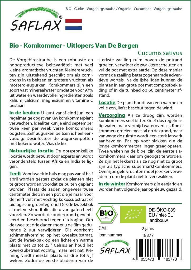 SAFLAX Garden in the Bag - Органический - Огурец - Vorgebirgstraube - 15 семян - С субстратом в подходящем стоячем пакете - Cucumis sativus