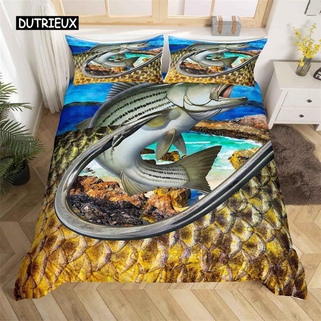Пододеяльник с изображением рыбы-меч «Марлин» Kawaii Marine Life, комплект постельного белья из микрофибры, тема океана, большая рыба-щука, пододеяльник для односпальной кровати, двуспальная кровать
