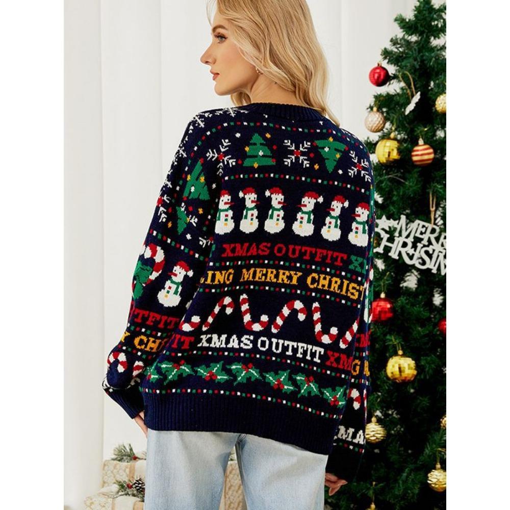 Женский рождественский узор «Снеговик» вязаный свитер пуловер с круглым вырезом теплый шерстяной свитер зимняя верхняя одежда