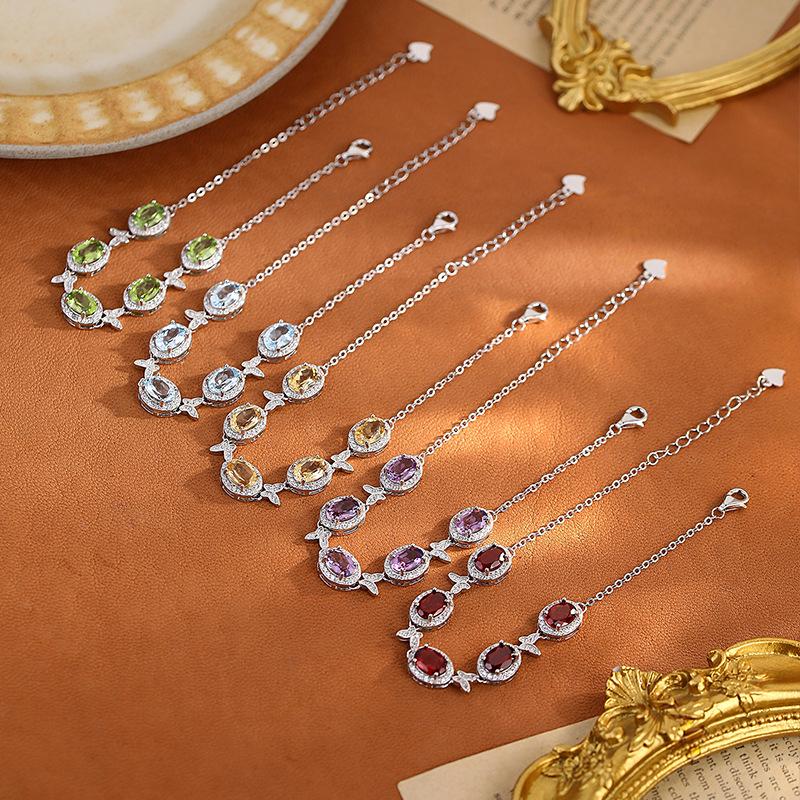 S925 sterling silver inlaid with natural spar butterfly bracelet multi-color crystal clear healing fashion women's jewelry gift