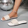 [Foreign Trade] 35-43 Large Size New Fashion Open-toed Sandals Square Head Pearl Internet Celebrity Flat Slippers Women