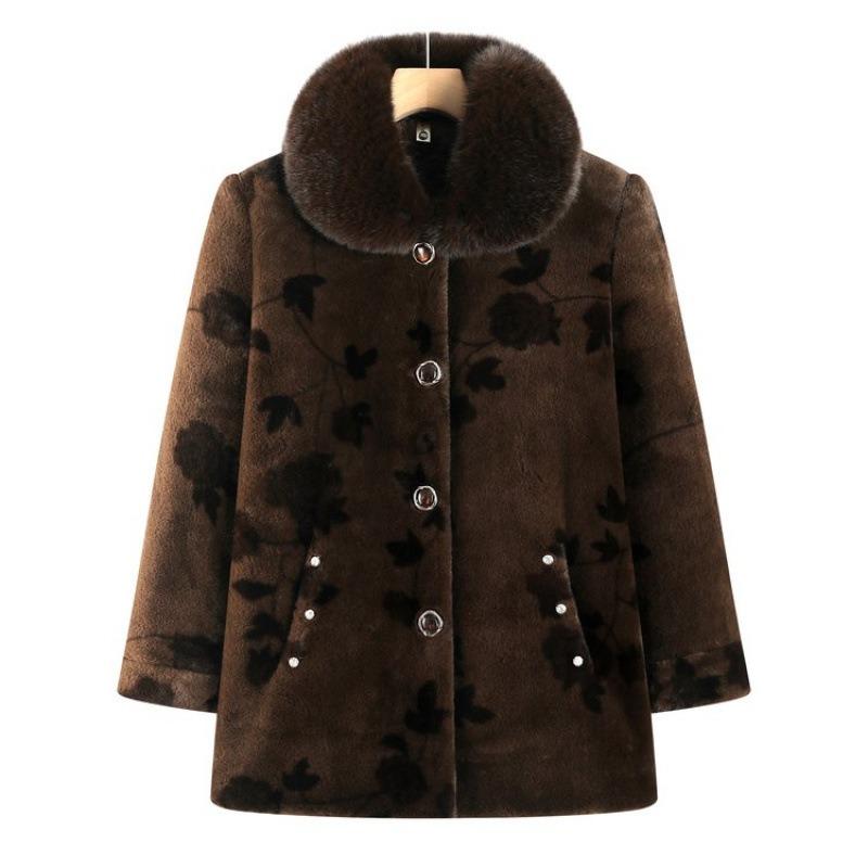 Пальто для матери среднего возраста на осень и зиму, бархатное, одежда для бабушки, хлопковая одежда с меховым воротником, утепленная одежда для пожилых, зимняя одежда, одежда для пожилой женщины