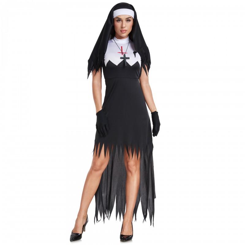 S-XXXL Evil Vampire Nun Costume Womens Halloween Cosplay Dress Game Role Play