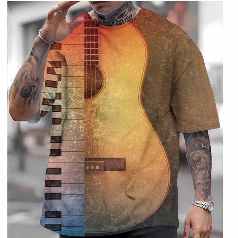 Футболка с коротким рукавом с принтом гитары 3D, мужская летняя повседневная мужская футболка, уличная модная мужская одежда, свободные футболки большого размера 2025