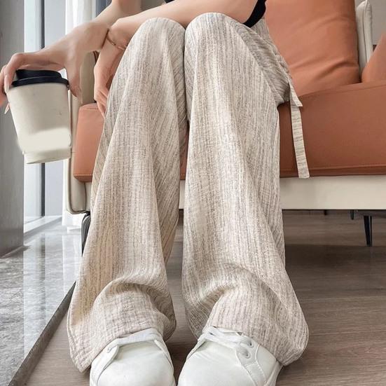 Женские брюки с высокой посадкой, регулируемой кулиской, длинные брюки из ледяного шелка с карманами