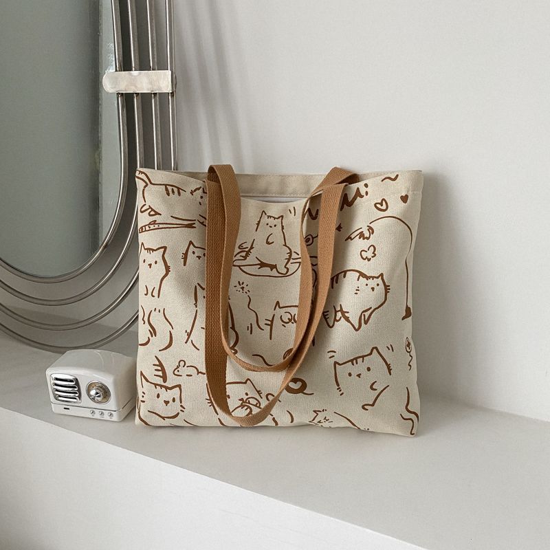 Женская сумка, нишевая дизайнерская холщовая сумка с принтом, студенческая сумка через плечо, большая вместительная сумка через плечо, сумка-тоут