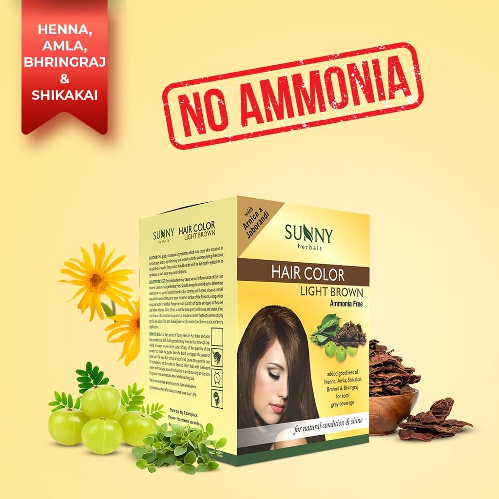 Sunny Herbals Краска для волос светло-коричневая 20 г x 4 упаковки | Натуральная, без аммиака, стойкая краска для мягких блестящих волос