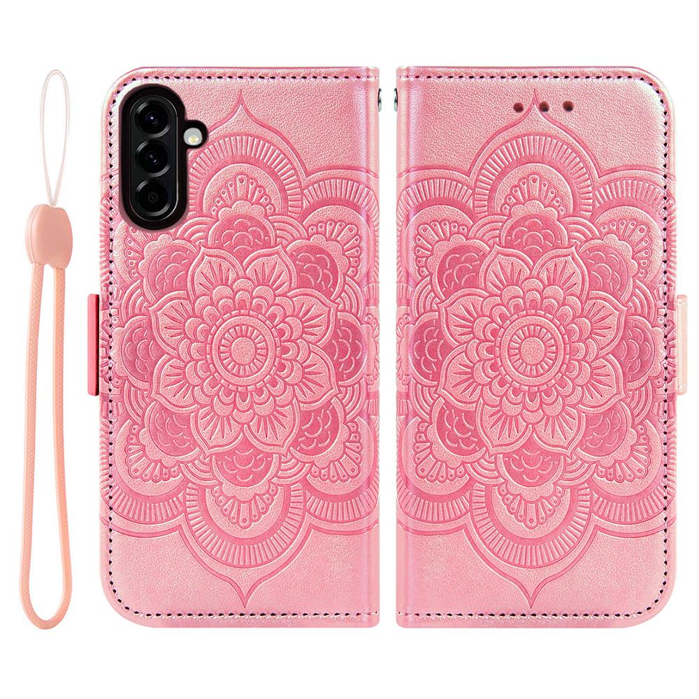 For Samsung Galaxy S24 FE Case Peony Imprinted  TPU PU Leather Wallet Phone Cover with Wrist Strap