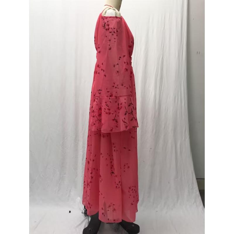 Женские летние повседневные плиссированные платья длиной до пола с глубоким V-образным вырезом и рукавами «летучая мышь»