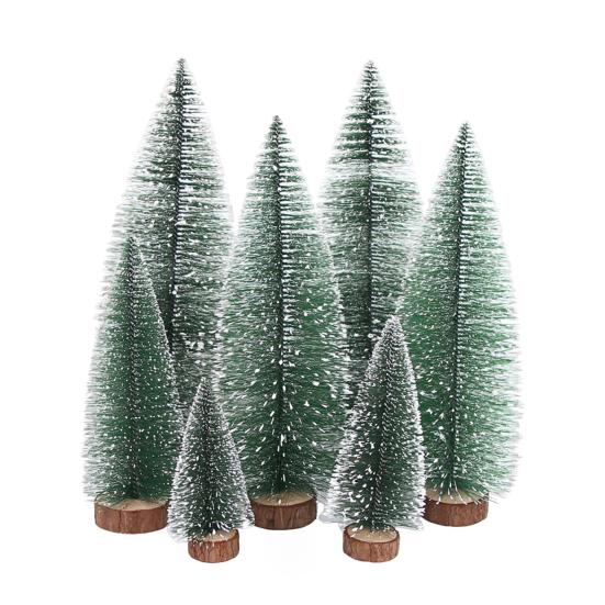 Mini Christmas Trees Snow Frost Flocked Bottle Brush Tree with Wooden Base Small Artificial