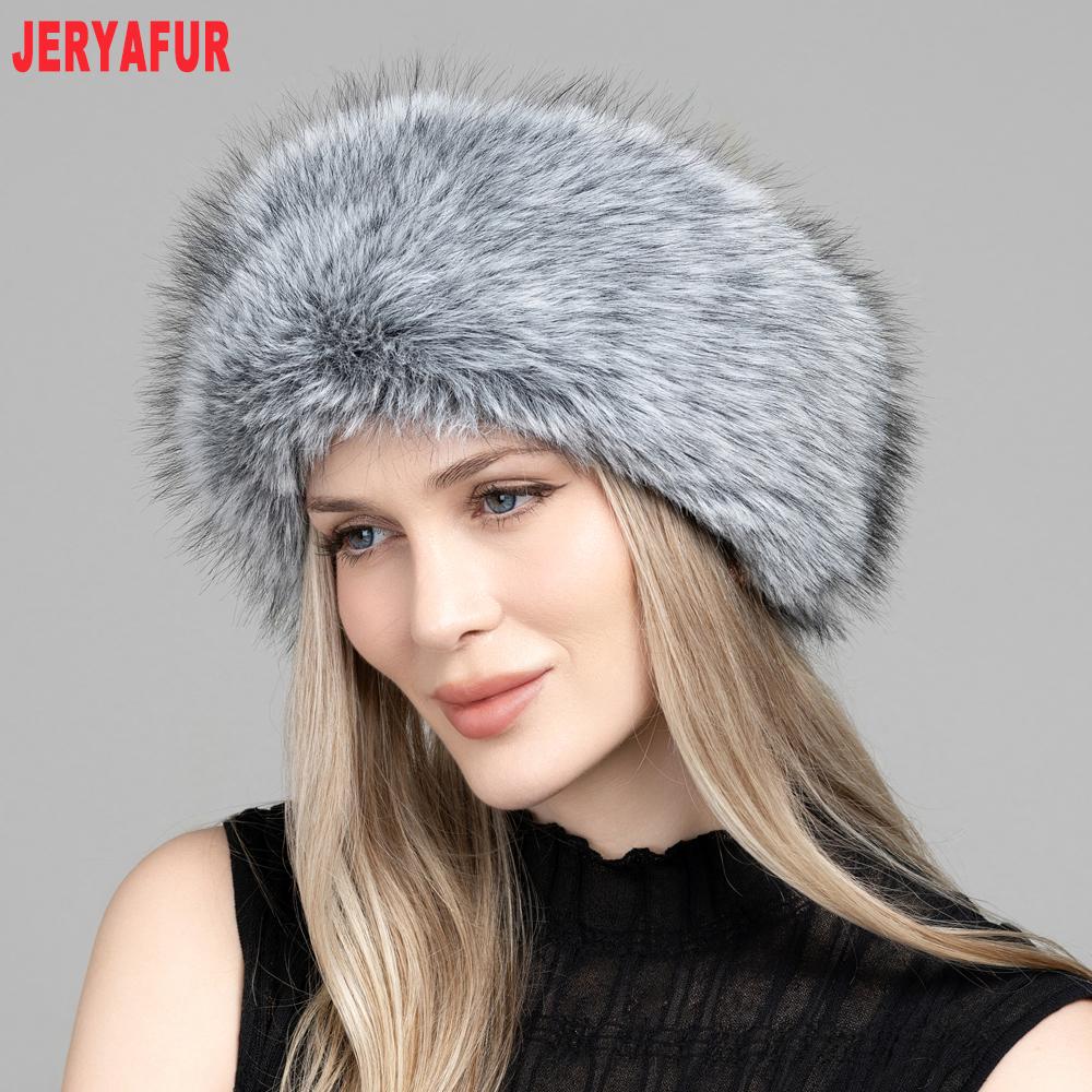 JERYAFUR Женская зимняя шапка из искусственного меха, густая пушистая серая плюшевая теплая модная женская кепка для холодной зимы на открытом воздухе
