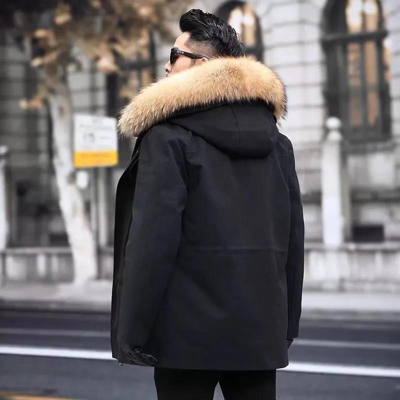 Large Fur Collar Down Jacket Men's Winter Thick Cotton Jacket Regular Hooded Outwear Fur Jacket Parka