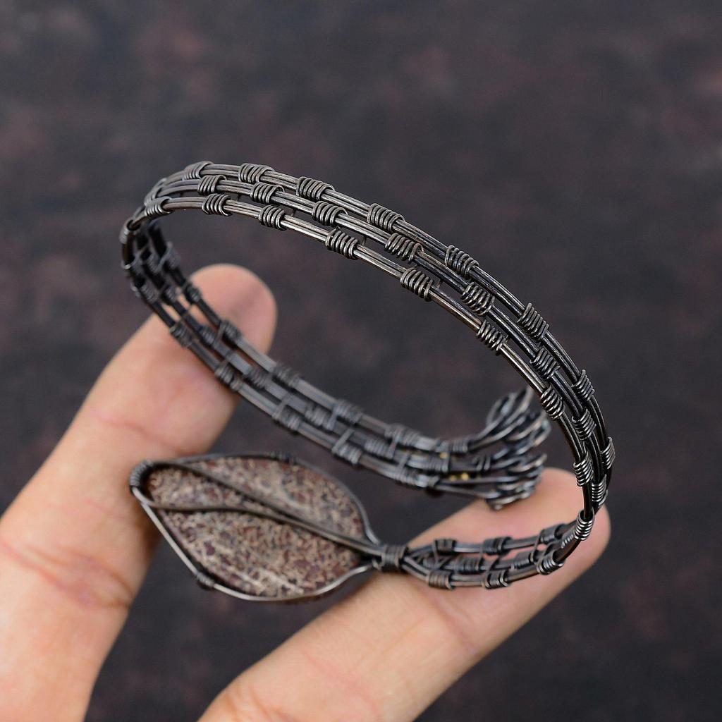 Браслет из кости динозавра, браслет-манжета из медной проволоки, регулируемый браслет, ювелирные изделия из медной проволоки, браслет ручной работы с драгоценными камнями, подарок другу