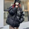 Женская винтажная куртка из искусственной кожи, хлопковая парка, черная толстая теплая зимне-осенняя куртка из искусственной кожи большого размера, верхняя одежда в корейском стиле