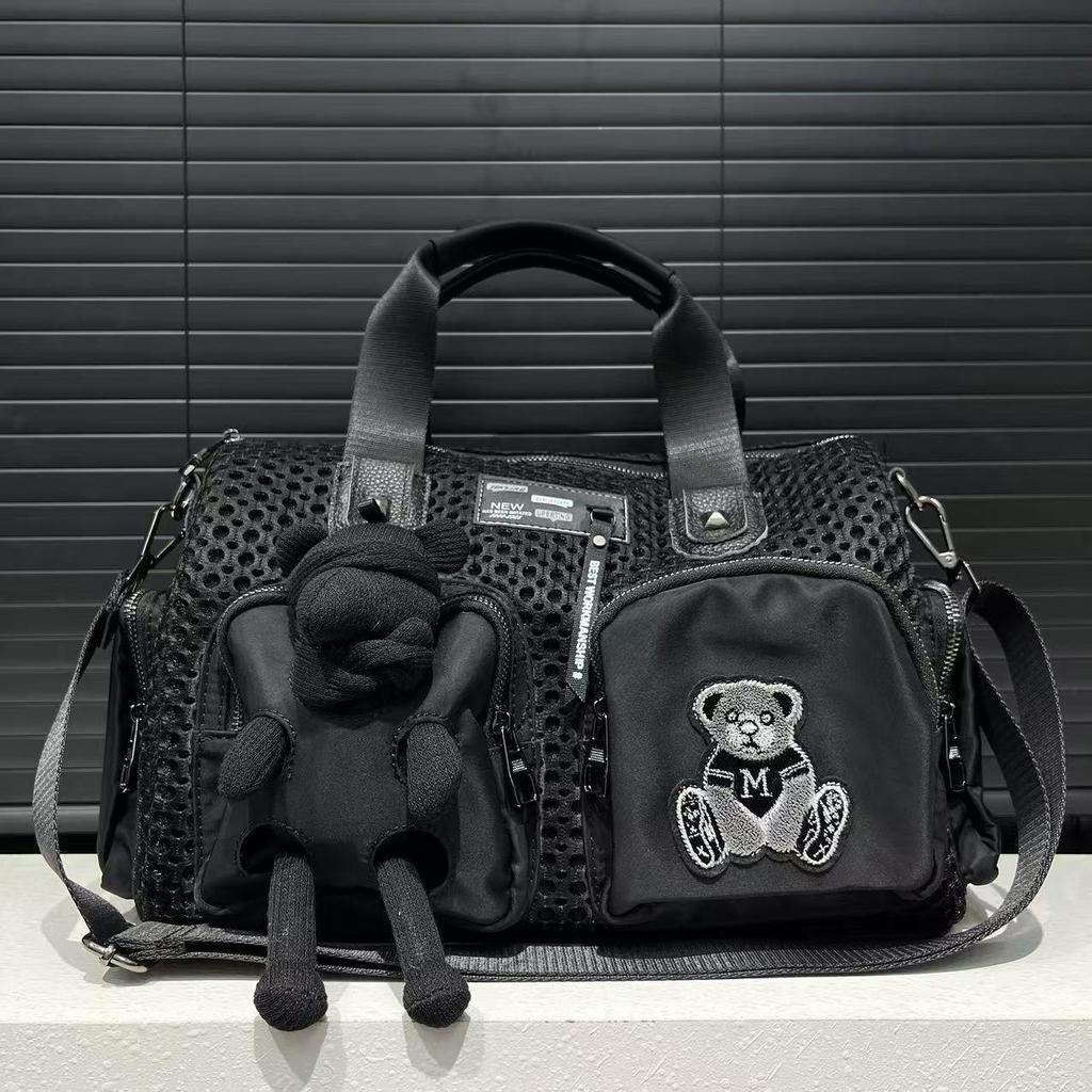 Эксклюзивная женская сумка-медведь в стиле пэчворк с множеством карманов и кукольным ремнем через плечо/через плечо