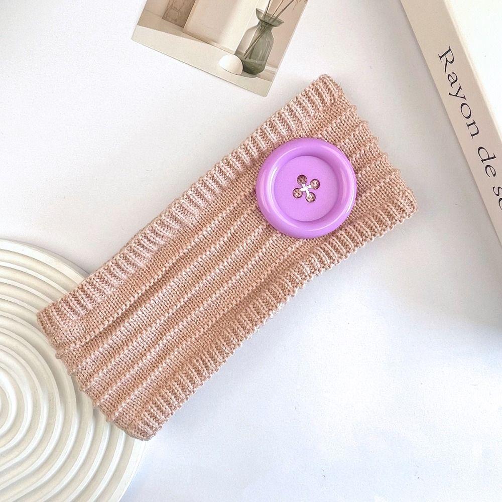 Wide Band Knit Headband Colorful Button Hair Wrap Durable Warm Hair Band  Winter Daily Wear