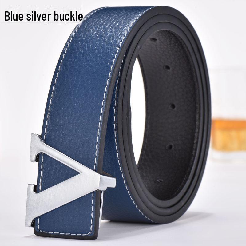 Men's Korean Style Genuine Leather Belt with Smooth V Buckle