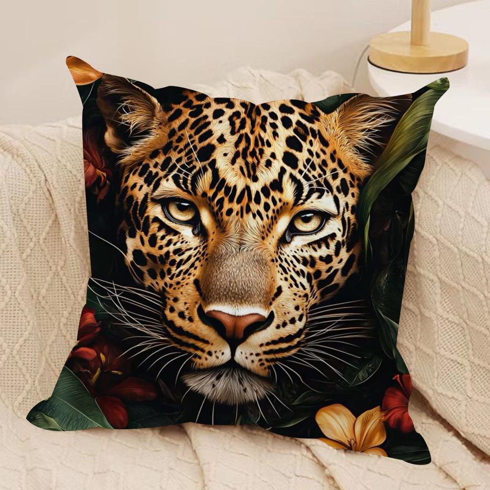 Fashion Leopard With Wreath Cushion Cover Short plush Doublesided Print Square Throw Pillow Covers Sofa Home Cushion Decor