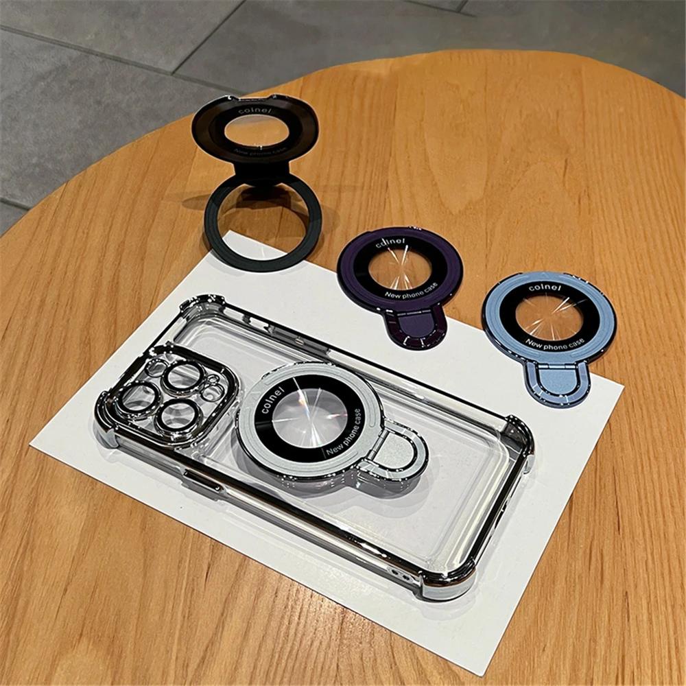 Plating Shockproof Magnetic Bracket For Magsafe Clear Case For For Iphone 17 16 15 14 13 12 Pro Max With Holder Stand Cover