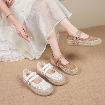 Модные женские летние милые вырезы дышащие плетеные универсальные винтажные повседневные одинарные туфли на мягкой подошве