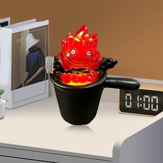 Adorable Calcifer Lamp Statue Night Light Cartoon Shape Warm Orange Flame Light Bedroom Office Decoration