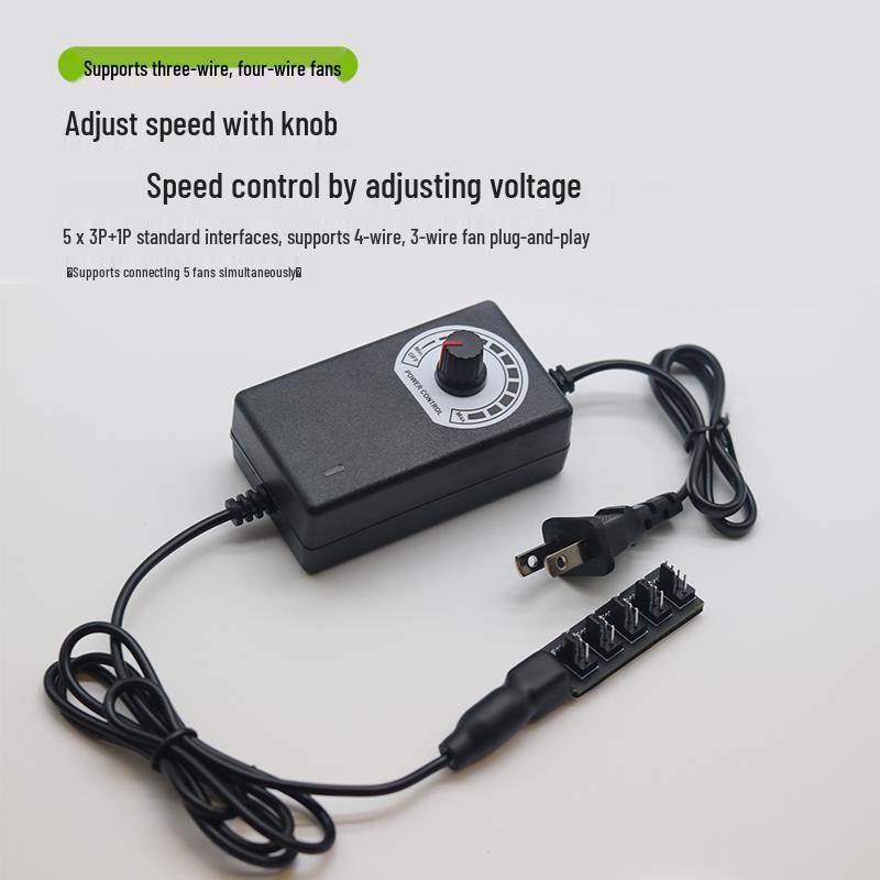 Compact Desktop CPU Fan Speed Controller 220V to DC 3V-12V, 2A, 4-Pin External Power Supply