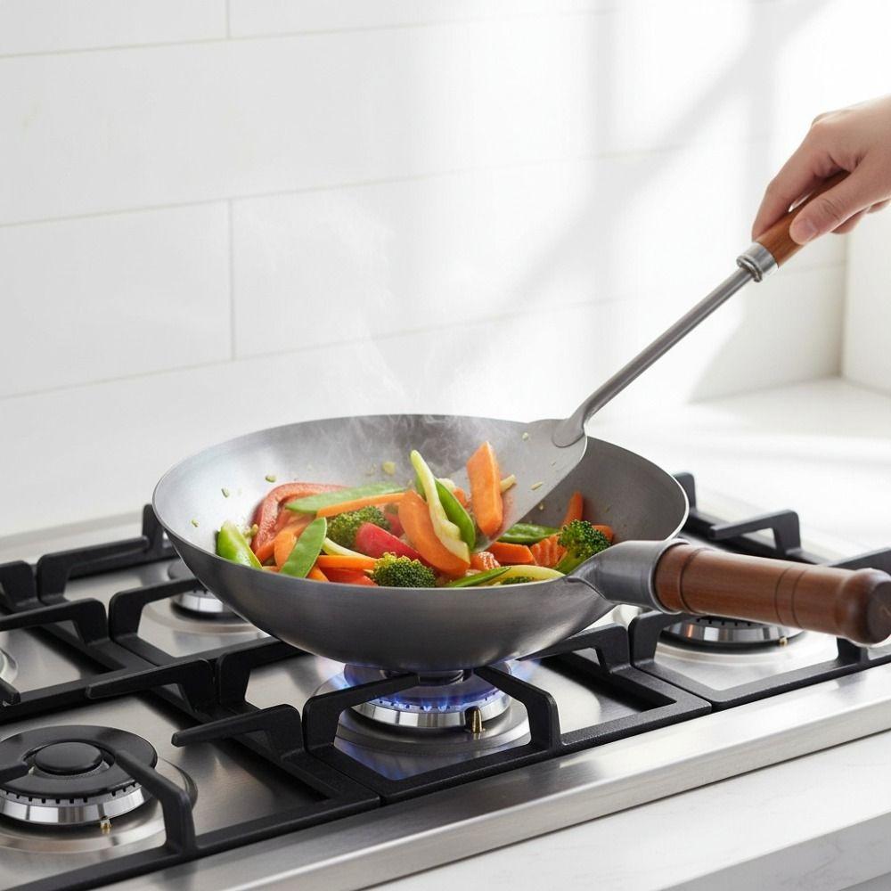 Universal Hand Hammered Iron Wok Round-bottomed Frying Pot Multifunctional Non-stick Pan Home