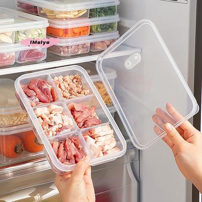 Прозрачный пластиковый контейнер для хранения продуктов в холодильнике с крышкой, герметичный, для заморозки, для свежих фруктов, кухонный органайзер (4/6 секций)