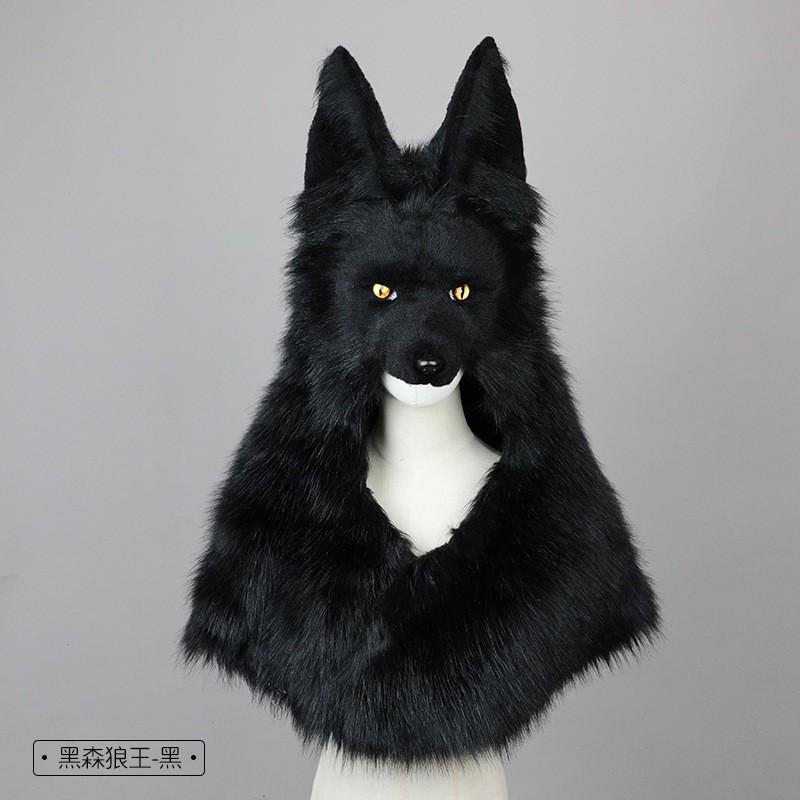 Plush Viking Wolf Head Hat Cosplay Costume Accessory Halloween Party Anime Convention