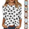 Women's Fashion Casual Round Neck 3/4 Sleeve Printed T-Shirt Ladies Top