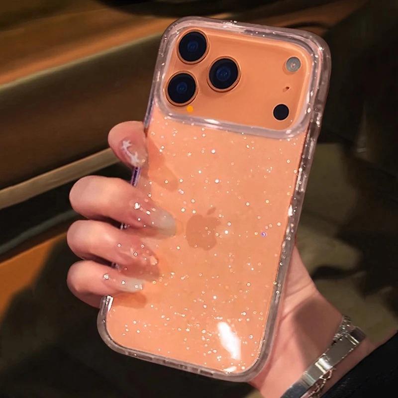 Мягкий силиконовый прозрачный чехол для телефона с блестками для iPhone 11 12 13 14 15 16 17 Pro Max Plus Air Прозрачные бамперные чехлы Обложка