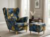 Ohrensessel Print mit gemustertem Bezug und Fußhocker im skandinavischen Stil – Family Meble
