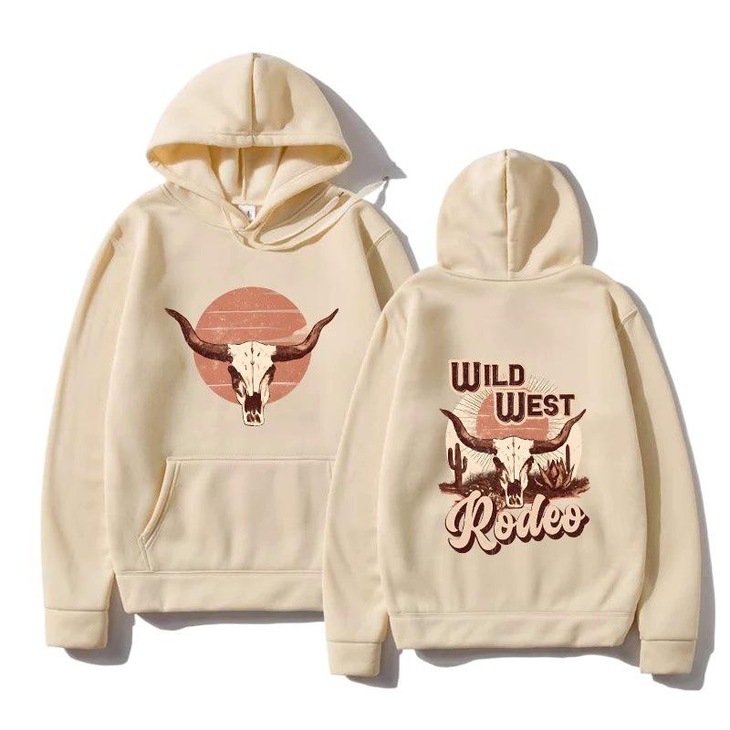 Худи с принтом ковбойского племени и коровьего черепа, модная толстовка в стиле хип-хоп, повседневная, унисекс, осенне-зимняя, флисовая, уличная одежда, топы