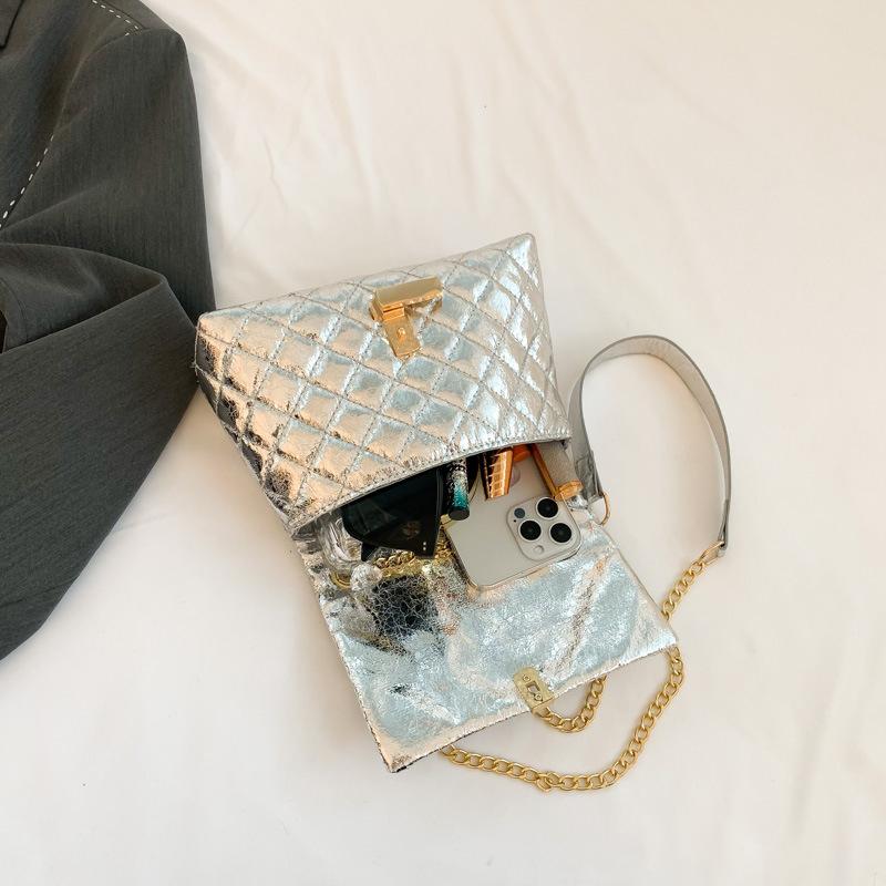 Luxury Laser Design Chevron Quilted Shoulder Bag Women'S High Quality Embroidered Thread Pu Leather Crossbody Messenger Bag