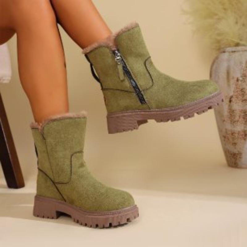 Snow Boots Autumn and Winter New Side Zipper Fluff Non-slip Waterproof Piled Thickened Low Tube Cotton Shoes