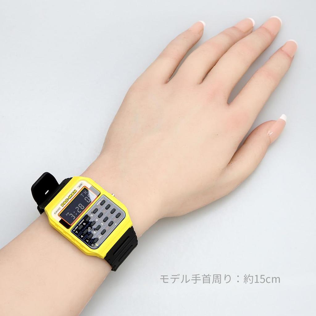 Casio Digital Watch with Collaboration Model Biomass Resin Yellow X Overseas Model 8-Digit Calculator, PAC-MAN CA-53WPC-1B, Band, Unisex, Black,