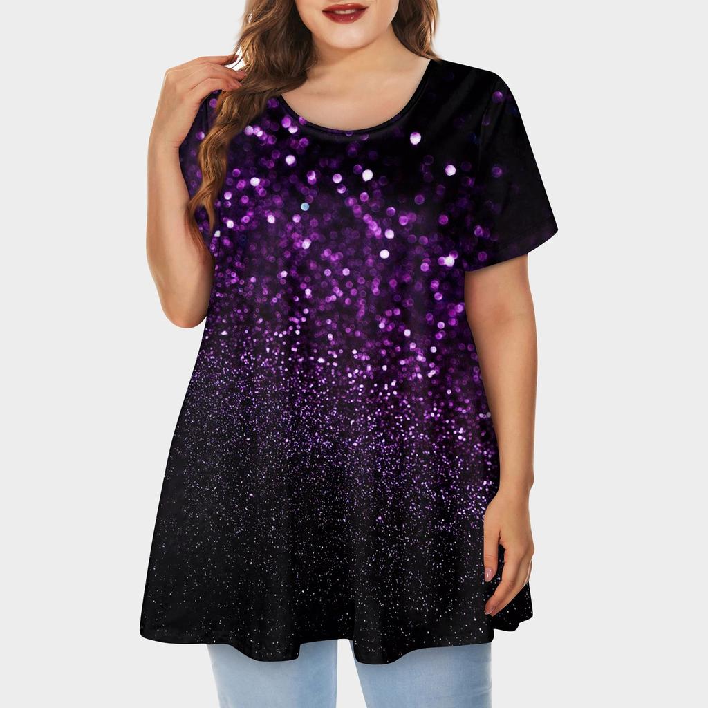 Женская свободная футболка трапециевидной формы с коротким рукавом и круглым вырезом с большим верхом и принтом