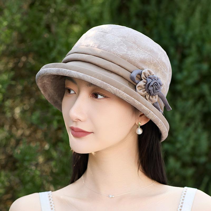 Spring and summer new jacquard curled dome elegant versatile fashion bucket hat fashion hat temperament mother hat basin hat