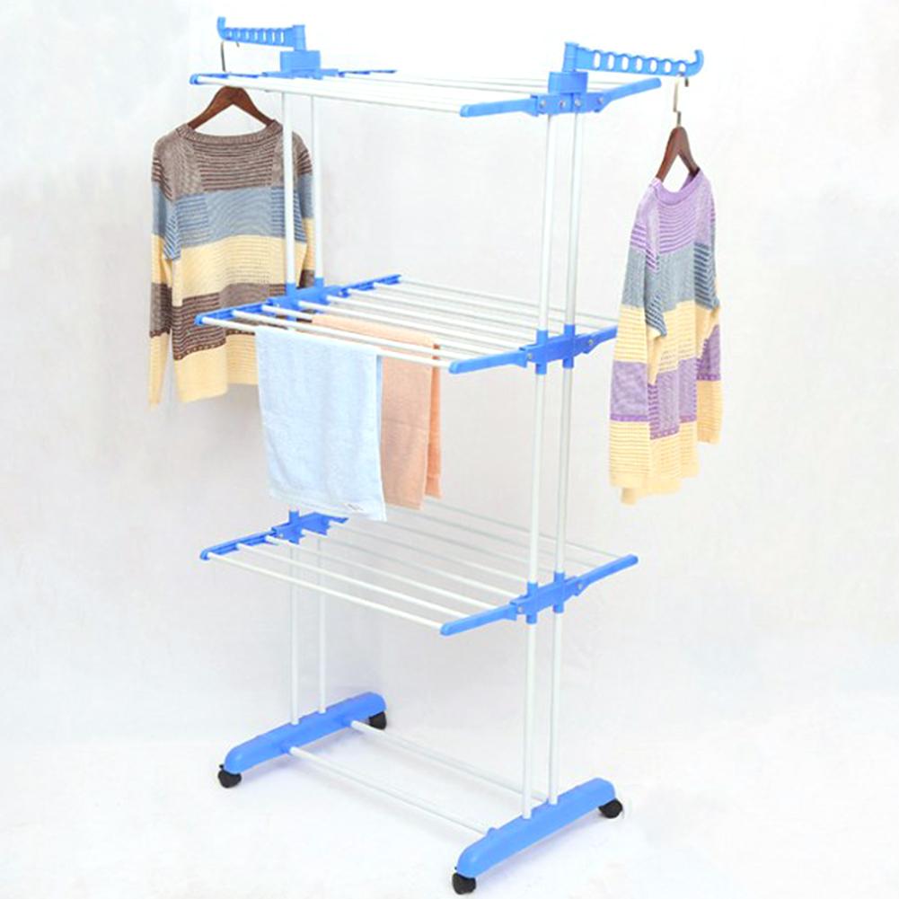 4-ярусная передвижная складная сушилка для белья, отдельно стоящая, с 4 колесиками, 2 боковыми крыльями, 24 перекладины, экономия места для полотенец Cl