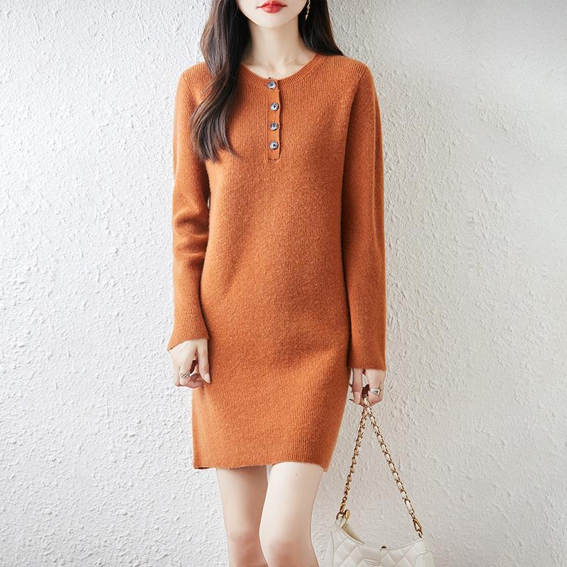 Женское платье-свитер 100% шерсть TIDENOVEL с круглым вырезом вязаный длинный пуловер зимние джемперы шерстяное длинное платье женское