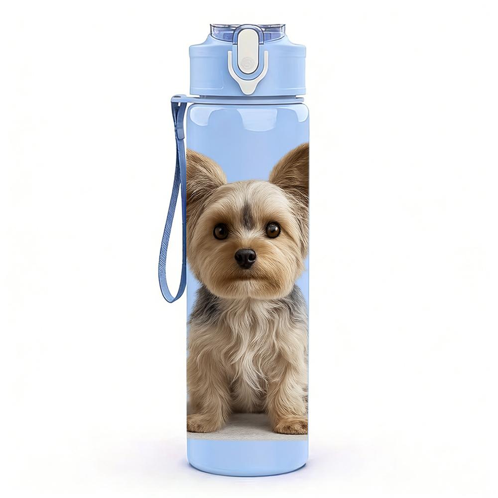 1PC Yorkshire Terrier Puppy Bust 750ml Color Plastic Sports Water Bottle Leakproof Flip Straw Lid For Sports Office Home Use