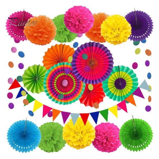 1 комплект, комплект для украшения вечеринки, красочные бумажные вееры с цветами, помпоны, баннеры, карнавальные украшения для дня рождения, праздника, фиесты