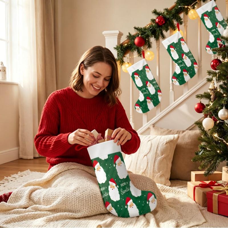 Christmas decoration fireplace hanging stocking Christmas Stockings 1pc 45.72 cm, Retro Santa Green Printed Soft Xmas Gi