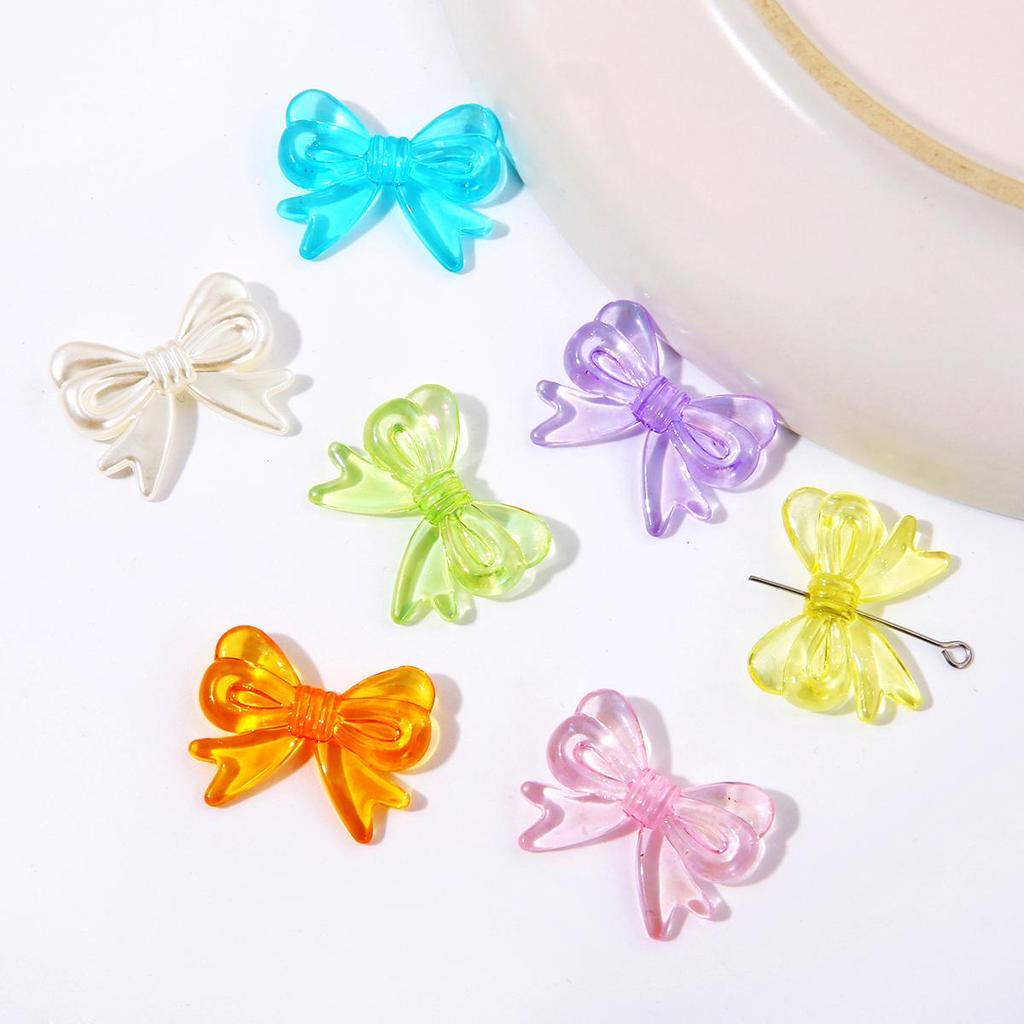 4Pcs Plastic Acrylic Shiny Color Butterfly Bowknot Bows Beads Charm for Necklace Bracelet Earring Hair Ornaments Making DIY Jewelry Accessories