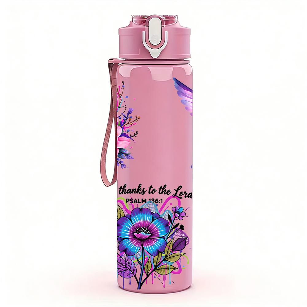 1PC Hummingbird Multi Flower Bouquet 750ml Color Plastic Sports Water Bottle Leakproof Flip Straw Lid Suitable for Sports Office Home Use